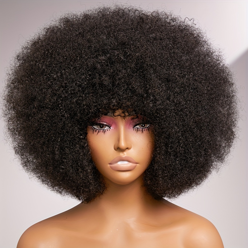 Afro * Human Hair Wigs 6 Inch Short Fluffy Curly Human Hair Wigs For Women  Glueless Full Machine Made Non Lace Wigs