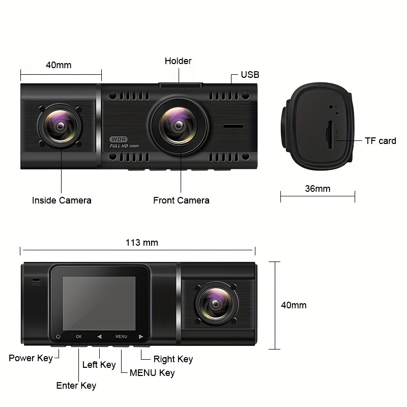 Car Dash Cam Dual Camera Front and Inside Cabin, For Cars