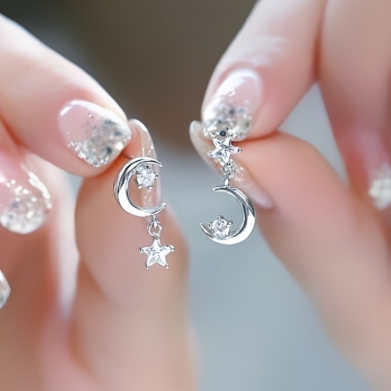 Crescent Moon & Star Dangle Earrings for Women