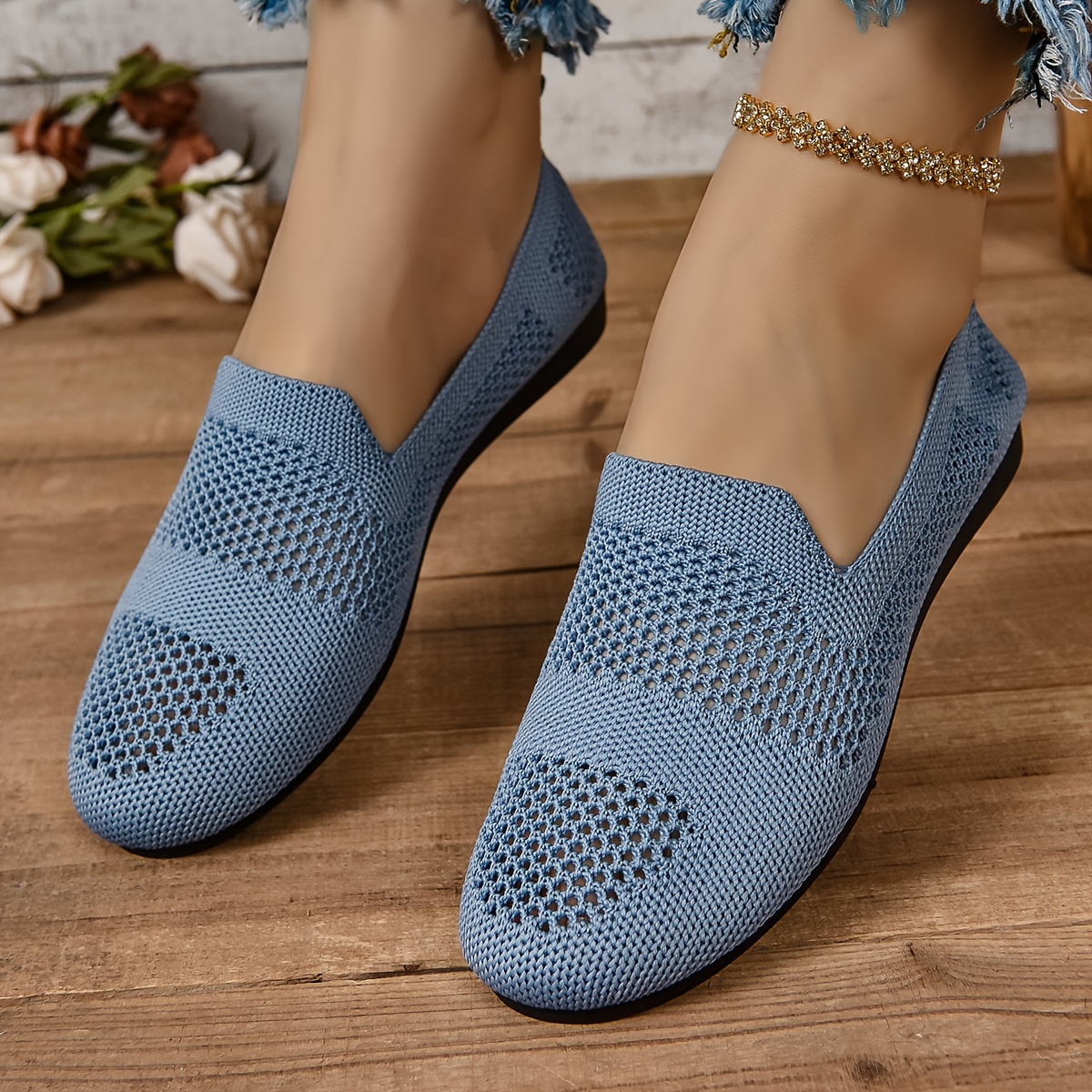 

Women's Breathable Mesh Flat Shoes, Casual Slip On Solid Color Shoes, Lightweight & Comfortable Shoes