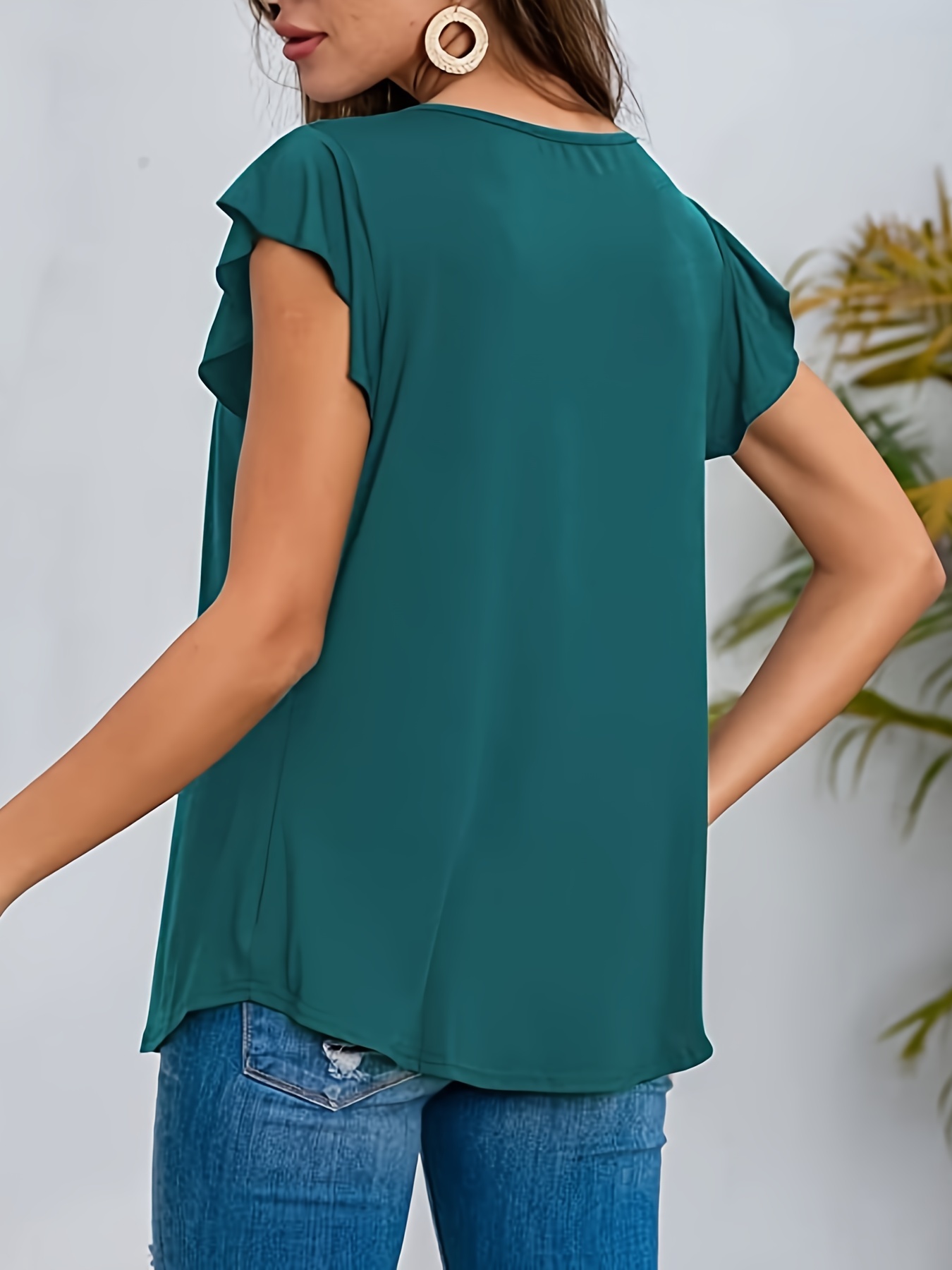 Draped Crew Neck Top Green