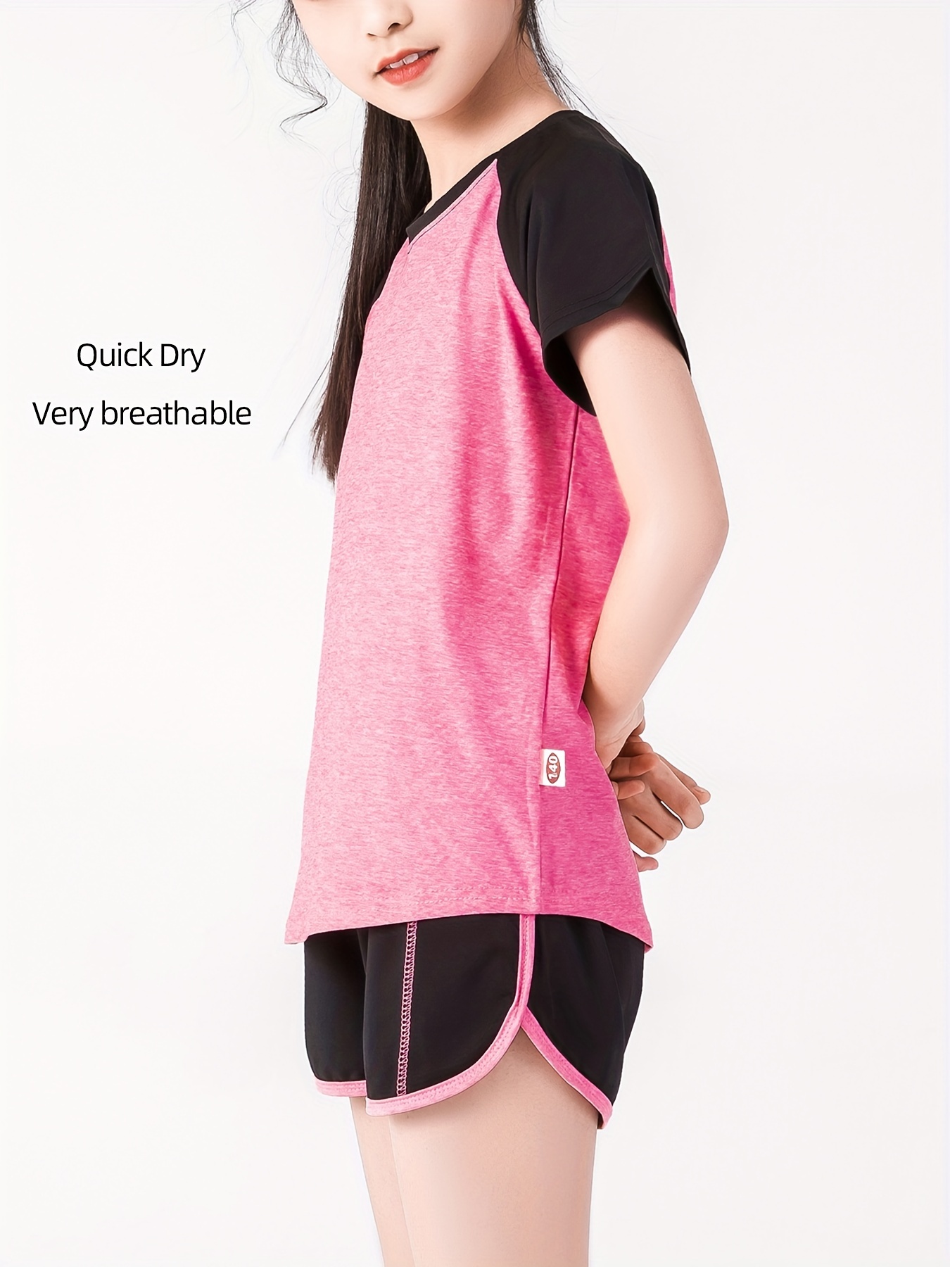 Girls Colorblock Sports Sets Short Sleeve Tops Matching - Temu