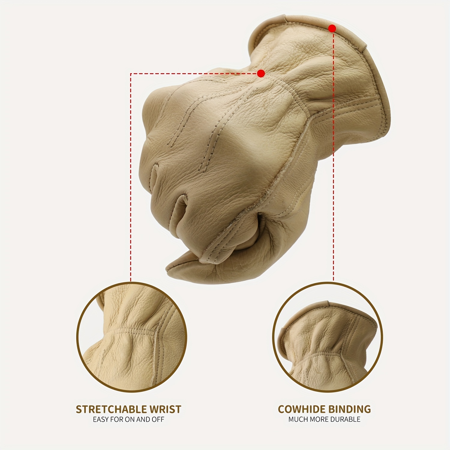 Leather Work Gloves With Reinforced Palm For Men & Women, Stretchable Wrist  Rigger Glove For Driver, Construction, Yardwork, Gardening Father's Day  Gift - Temu