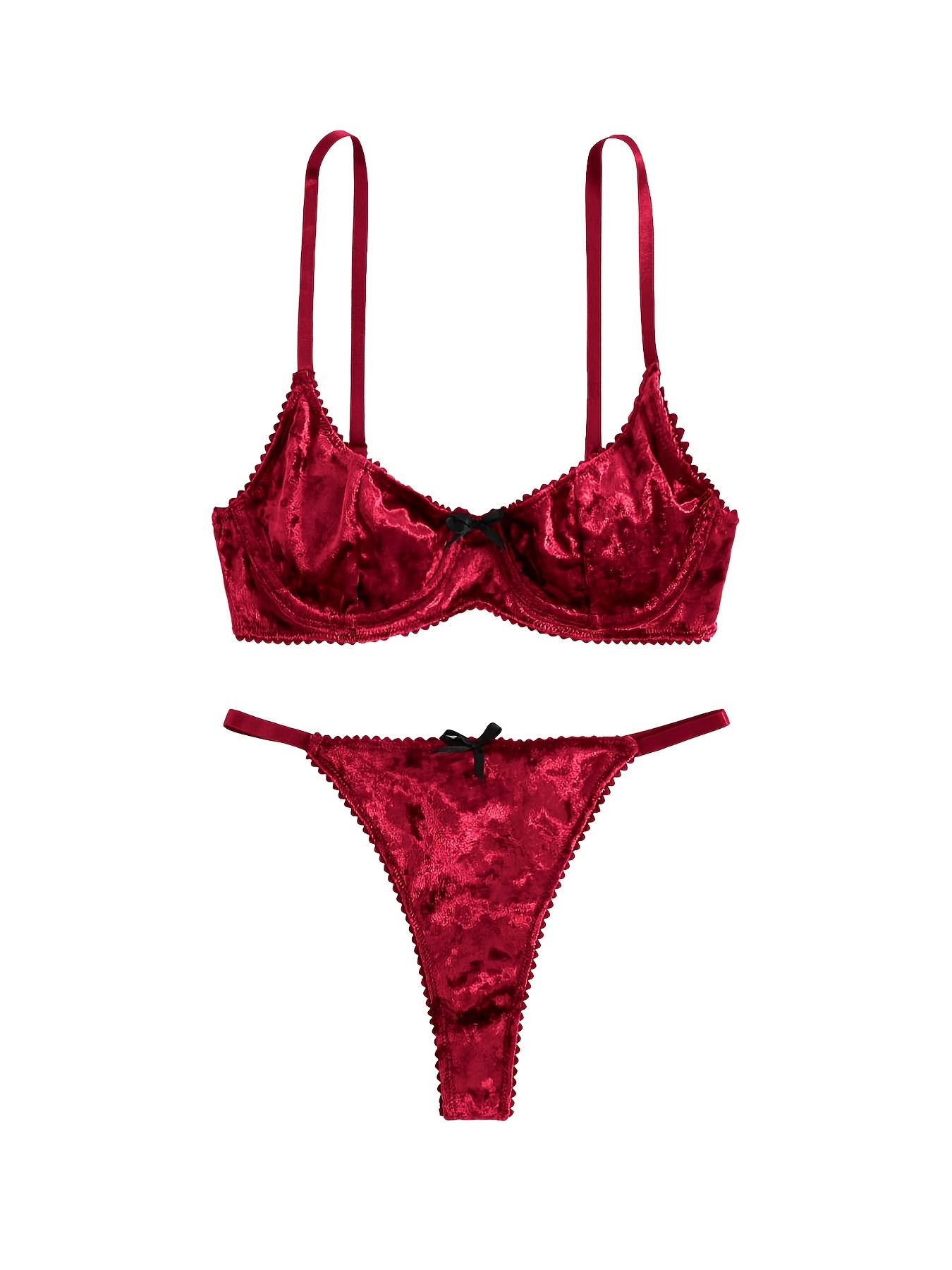 Luxurious Velvet Underwire Bra And Panty Set With Bow Knot Detail Enhance Your Feminine Curves