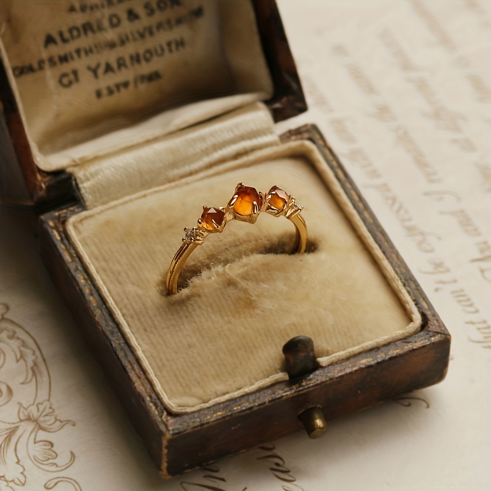Orange Garnet Ring, Retro Temperament Gemstone Finger Ring