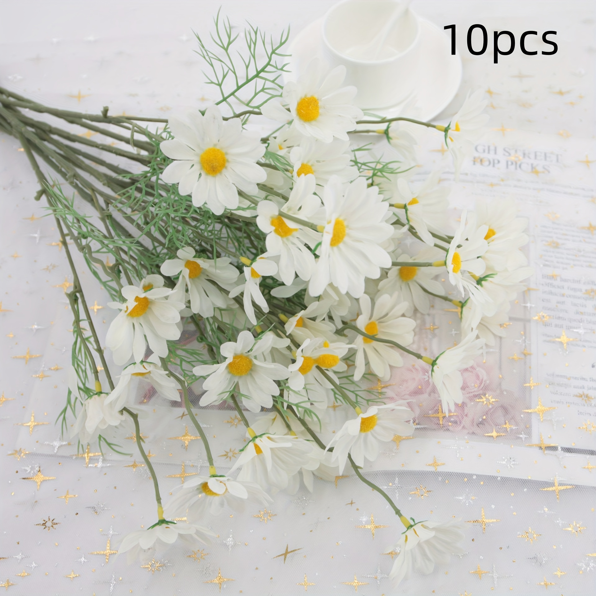 10 PCS Artificial Daisy Silk Flowers Bunch Bouquets for Home