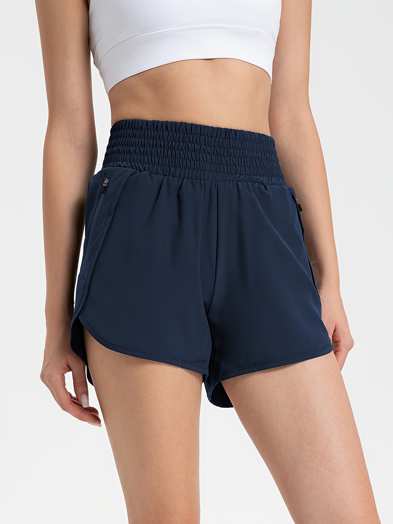 Women's Running Shorts Elastic High Waisted Shorts Pocket Sporty Workout  Shorts Quick Dry Athletic Shorts Pants