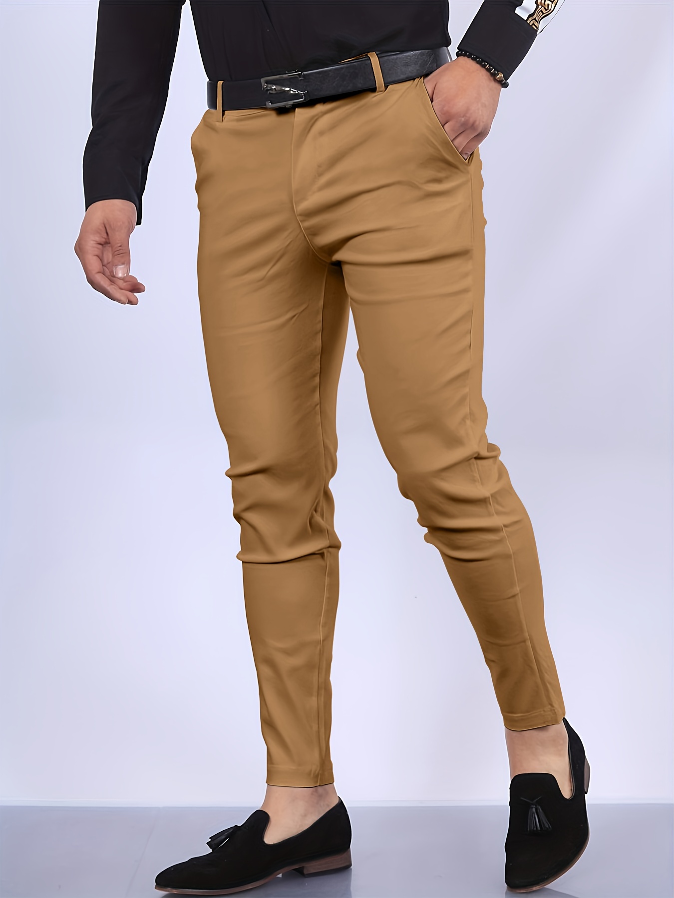 Slim Fit Slant Pocket Elegant Dress Pants Men's Semi Formal - Temu
