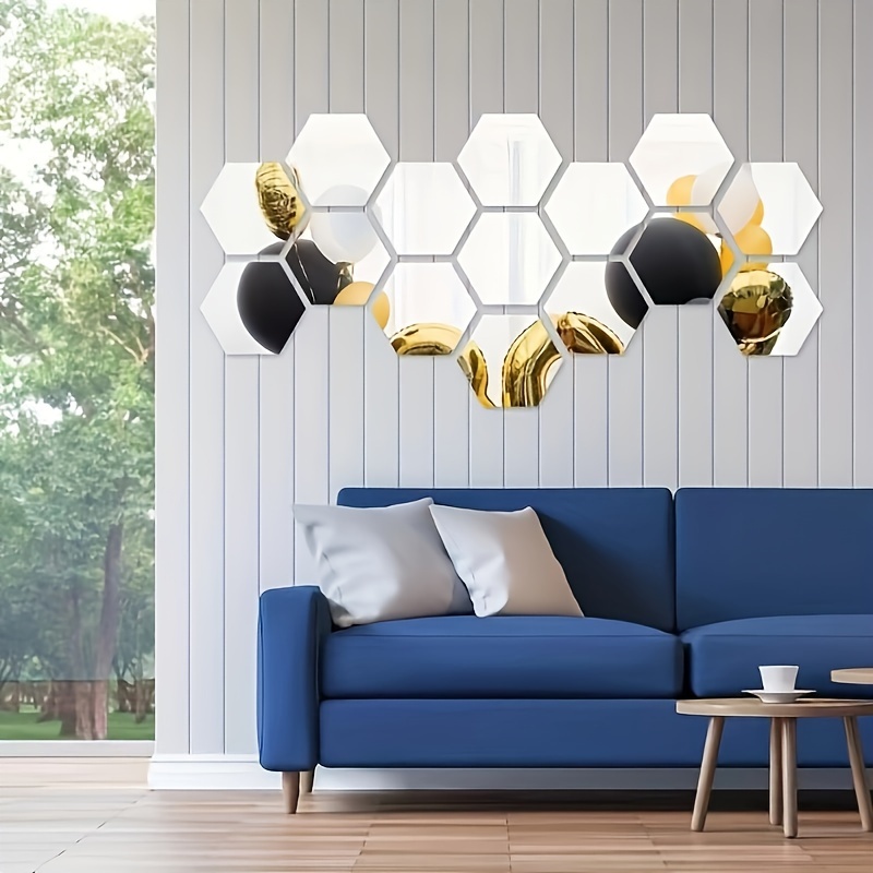 12 Pcs/set Hexagon Mirrors Wall Decor Stickers 3D Acrylic Mirrored  Decorative Sticker Waterproof Home Decor 