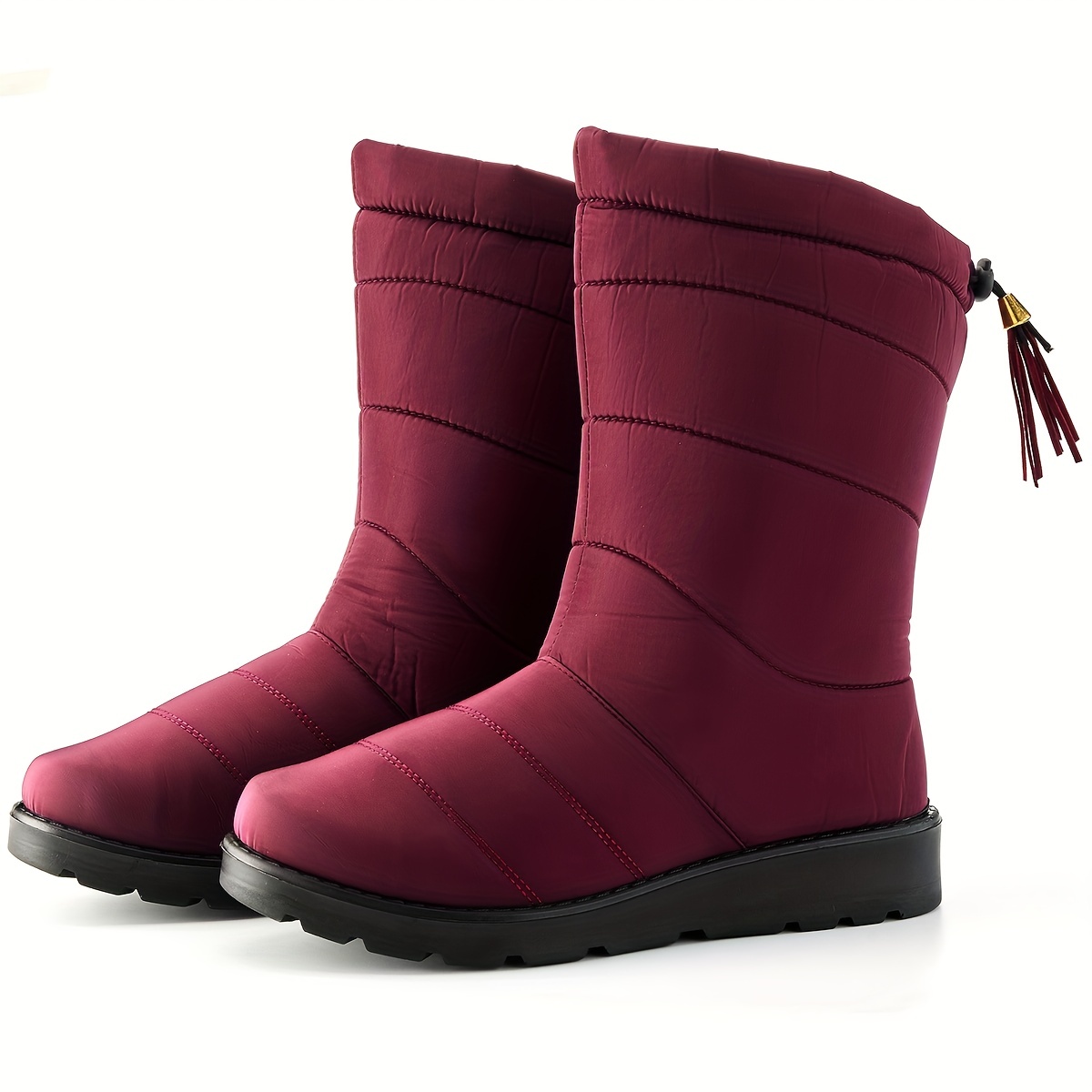 Fur Lined Snow Boots Waterproof Platform Mid Calf Chunky Heels