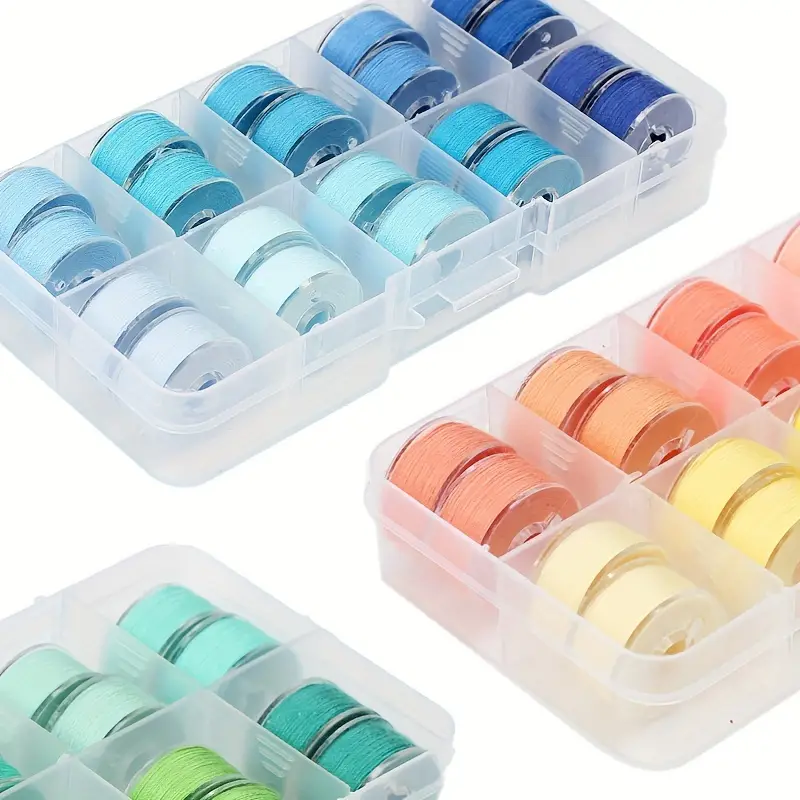 Sewing Thread Box Transparent Plastic With Line Bobbin Set - Temu
