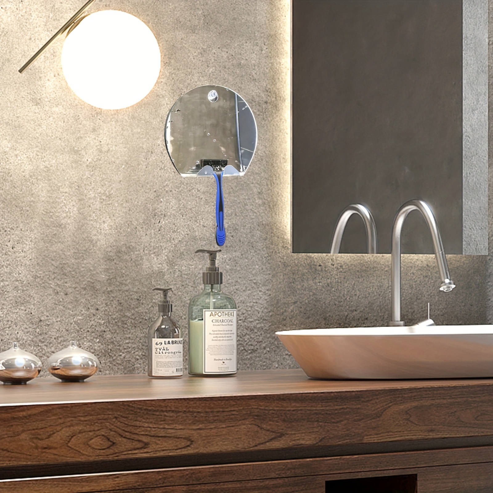 Badezimmer Saugnapf Anti-Beschlag-Spiegel mit Haken Aluminiumlegierung  Anti-Beschlag-Spiegel Stanzfreie hängende Handtücher Rasierer Runde Form