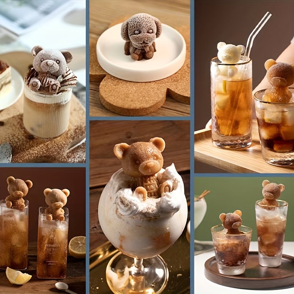 Tradecan Teddy Bear Ice Cube Mold, 3D Silicone Animal Mold - Reusable Casting Mold - Soap Candle Chocolate Candy Mold - for Making Coffee, Milk, Tea, Candy