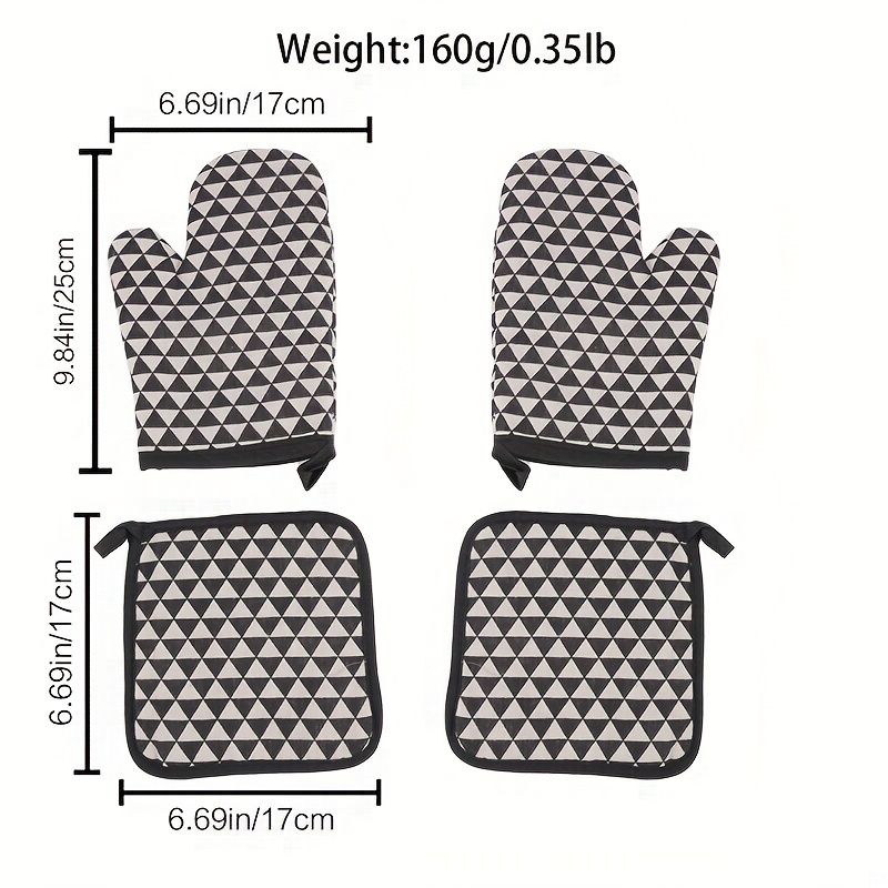 Oven Mitts And Pot Holders Set, Black Grid High Heat Resistant 500