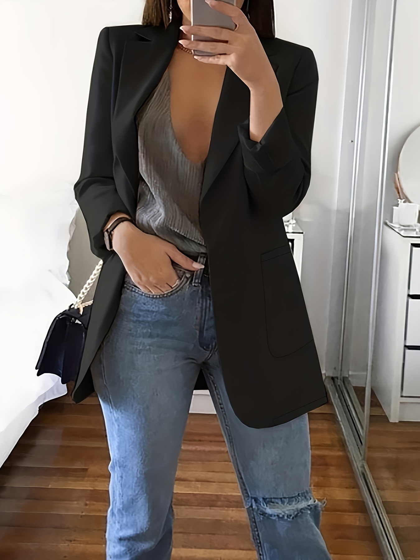 Plus Size Casual Women's Plus Solid Long Sleeve Lapel - Temu