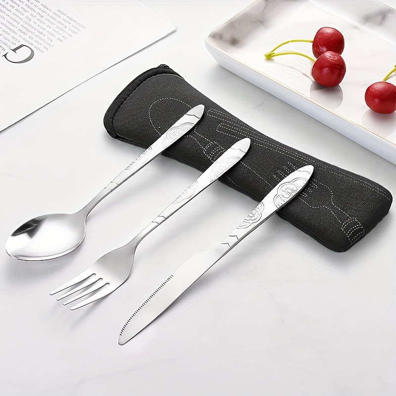 Portable Stainless Steel Cutlery Set With Bag - Perfect For Travel And  Outdoor Dining - Temu