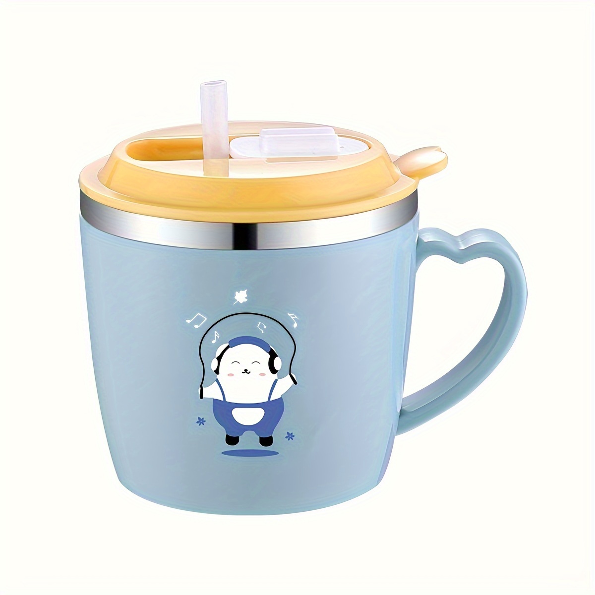 Kids 250ml Cartoon Water Bottle with Steel Straw Cup