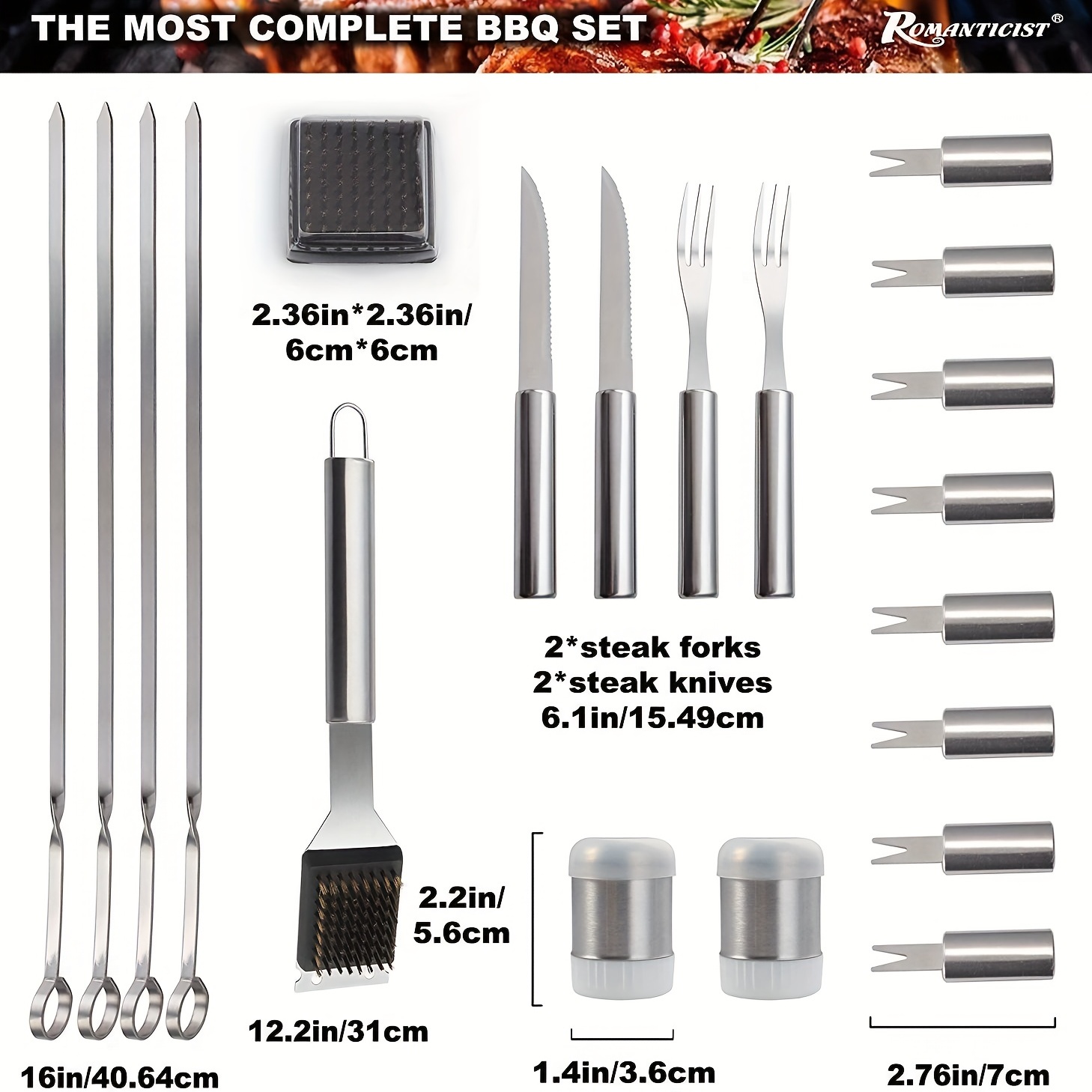 BBQ Grill Utensils Set for Camping/Backyard, Stainless Steel Grill Tools  Grilling Accessories, Thermometer for Men