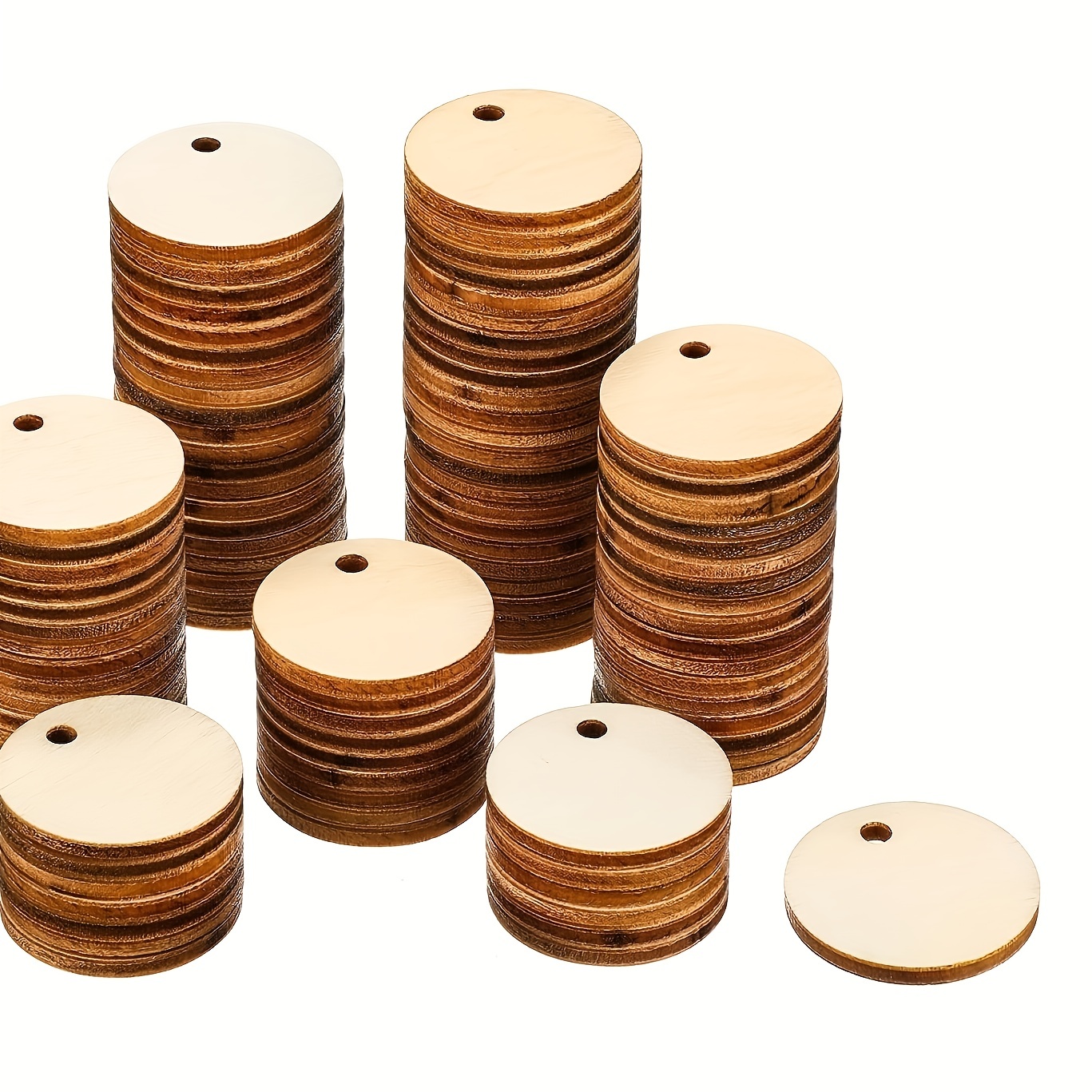 

100pcs, Round Wooden Circles Tags Ornaments With 1 Hole Wood Coin Discs For Crafts Blank Cutouts Pendants Diy Crafts Party Birthday Christmas Decorations