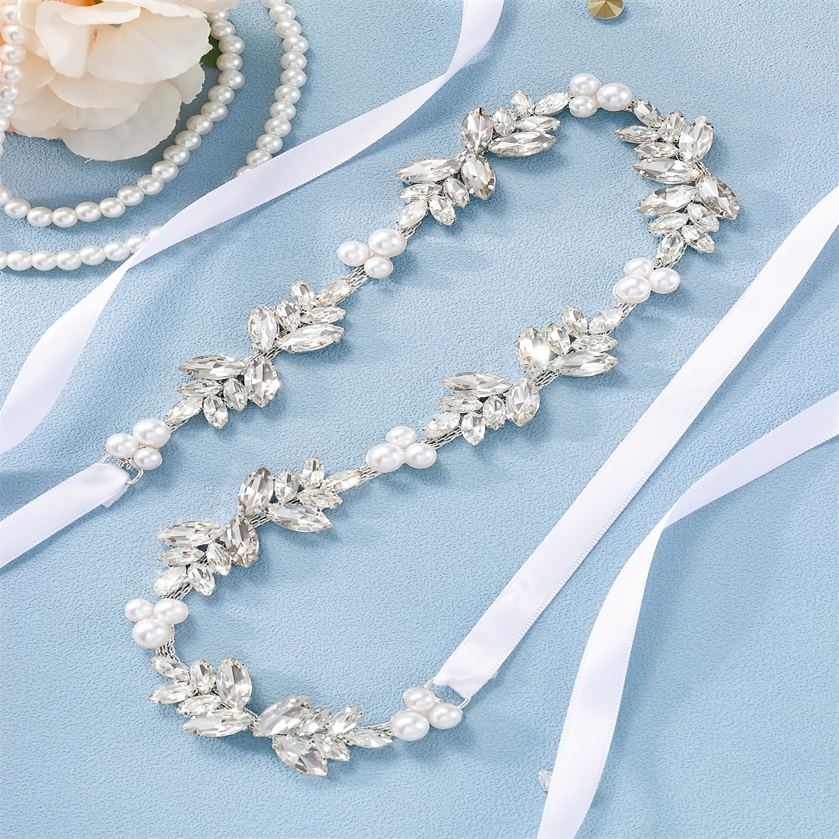 4 Pcs Elastic Pearl Belt for Women Pearl Saree Belt Beaded Belt Stretch Bridal  Belts and Sashes with Pearls Rhinestone Buckle Bridesmaid Dress Girl Waist  Chain for Dress Wedding at  Women's