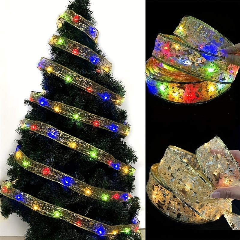 ilauke Guirlande lumineuse de Noël de 10 m - Ruban de Noël argenté à piles  - 120 LED - Pour extérieur et intérieur - Décoration de sapin de Noël