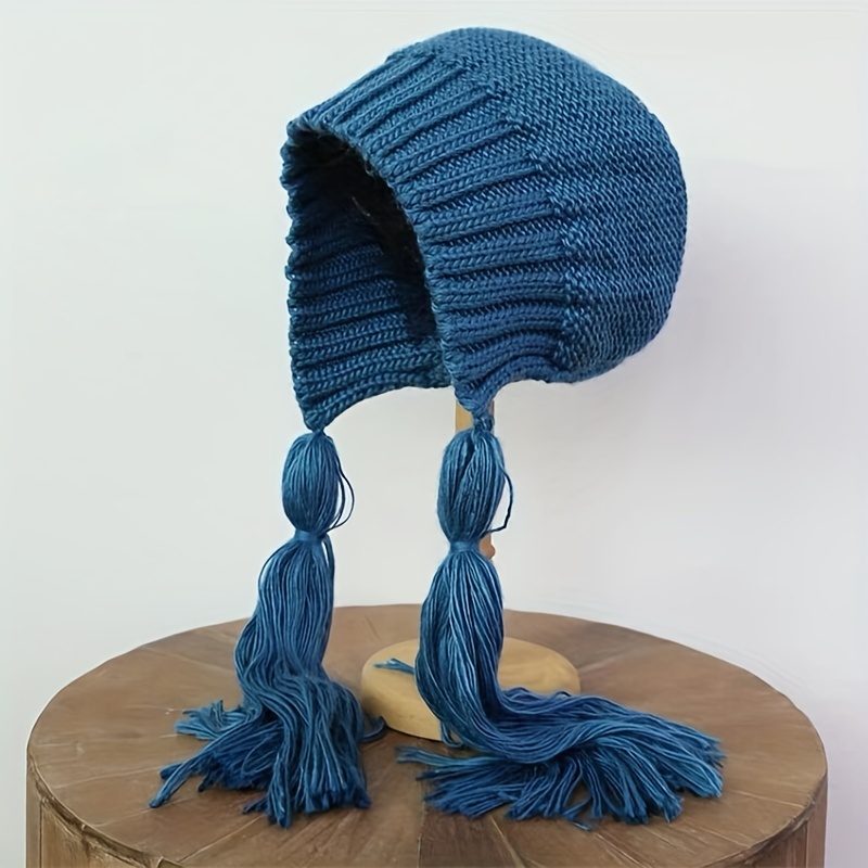 Gorro Lana Trenzado Largo Color Sólido Mujer Sombrero Punto - Temu