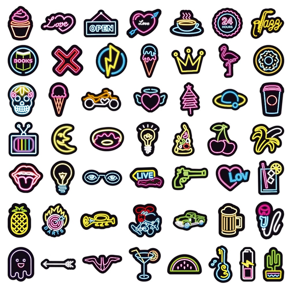 Cool Neon Doodle Sticker Pack Water Bottle Stickers Stickers - Temu Germany