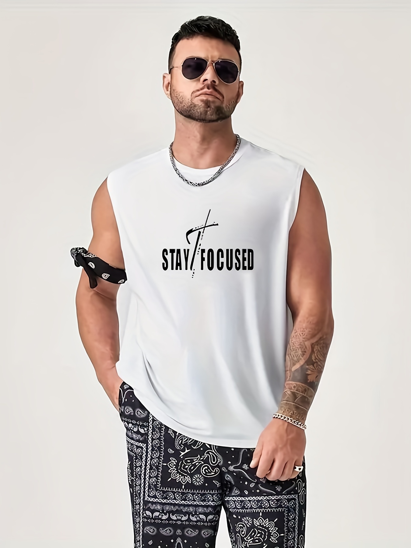 Stay Focused Pattern Print Mens Casual Tank Fitness Training Sports Vest Sleeveless T Shirt Summer | Buy More, Save More | Temu