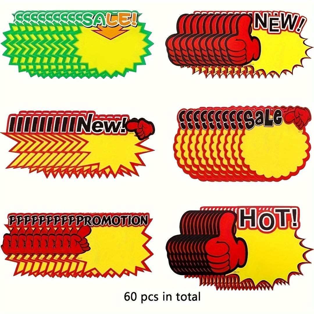 Image of Set Of 60 Star-shaped Signage Cards, 7x5.5 Inches, Used For And Labeling Displays, Featuring Vibrant Neon Colors