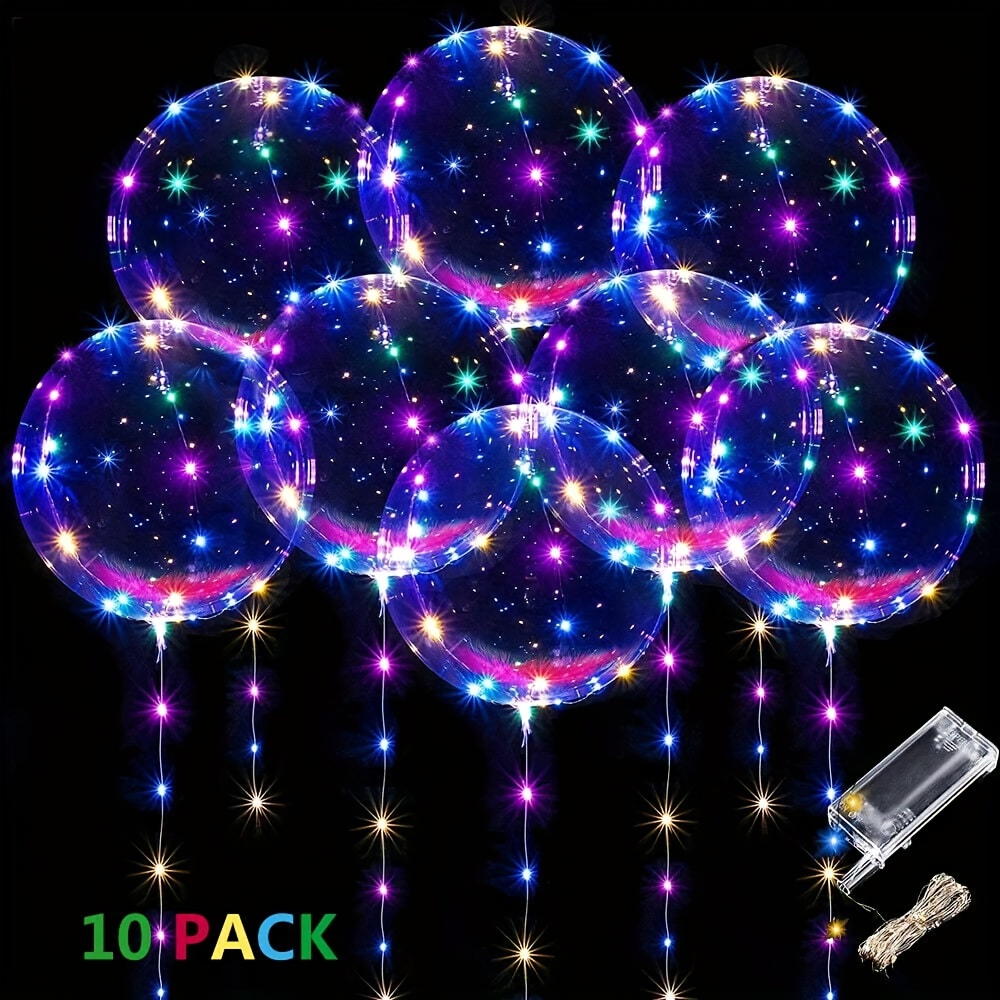 Paquete de 10 globos LED Bobo, globos con luz LED transparente, globos tipo  burbuja de estilo helio con cadena de luces para decoraciones de fiestas
