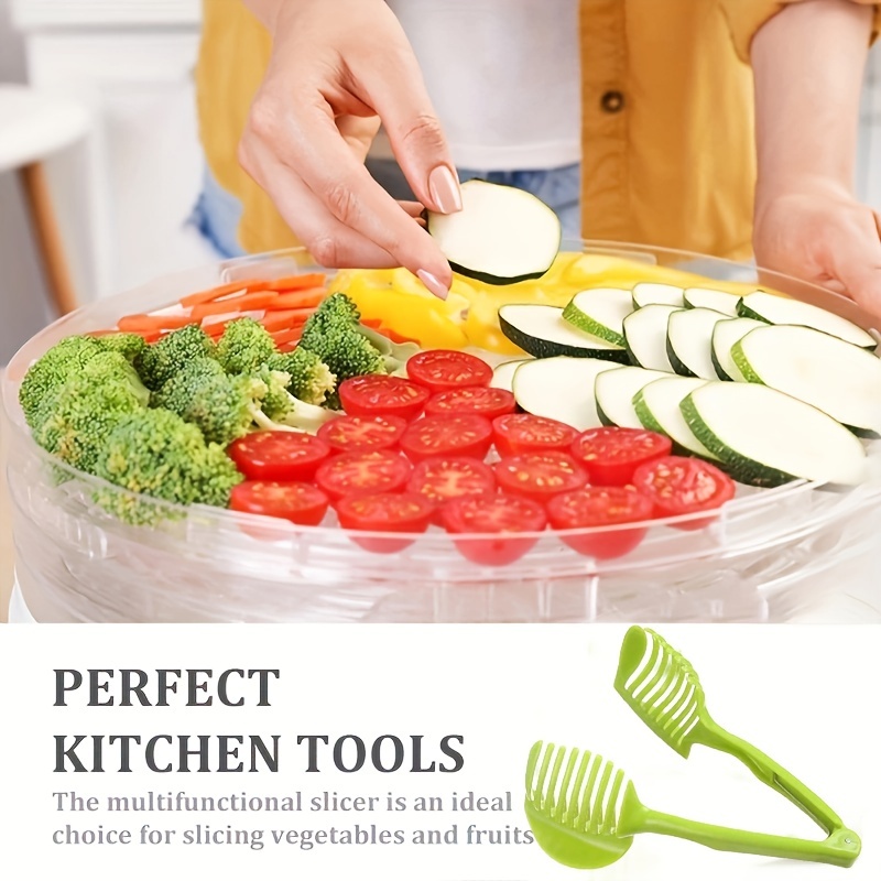 1pc Kitchen Fruit Slicer Vegetable Tomato Clip Holder Lemons Potato Cutter  Tool Pickle Container For Dining Table
