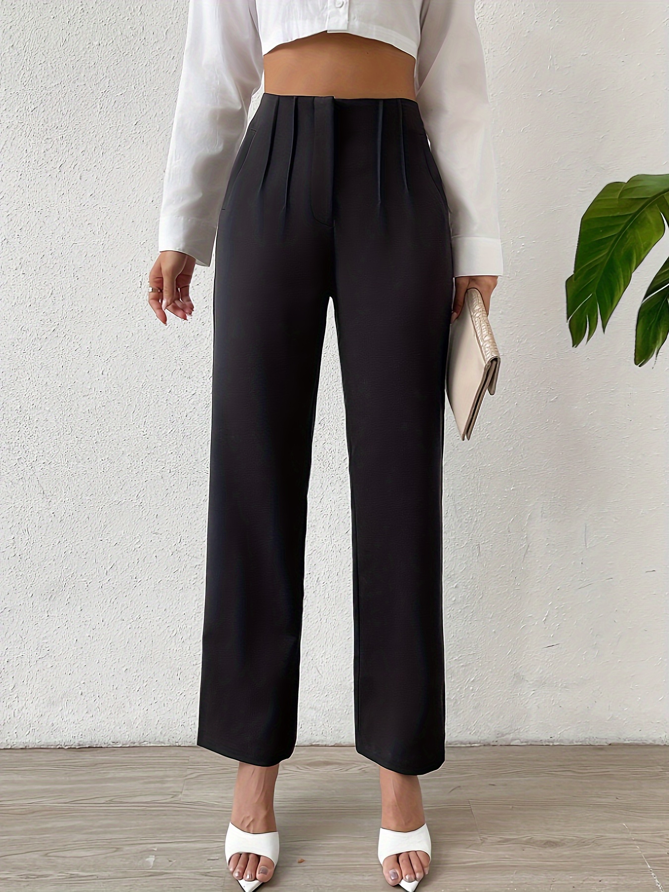 Solid Ruched Pants, Casual Slim Pants For Spring & Summer, Women's ...