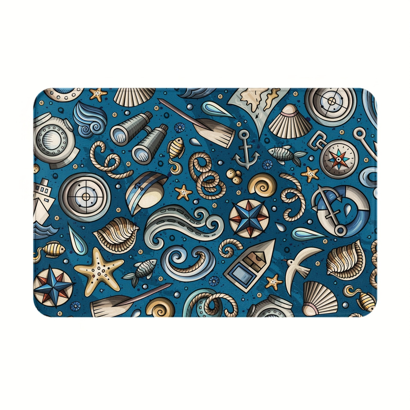  Nautical Sea Shell Door Mat,Blue Starfish Non Slip