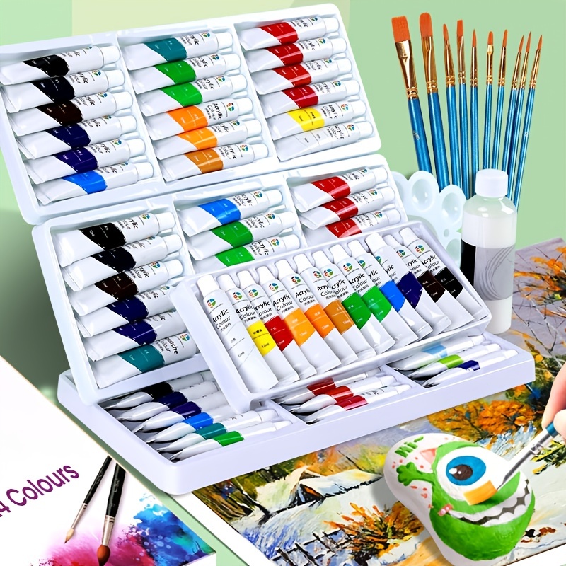 150Pcs Mini Acrylic Paint Set,12 Colors Washable Kids Acrylic Paint Set  with Paint Brushes & Mixing Palette, Kids Painting Supplies Bulk for  Children