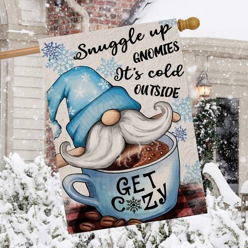1pc snuggle up gnomies its cold outside home decorative garden flag winter gnome plaid house yard coffee bean cup snowflake outside decor christmas farmhouse outdoor small burlap decoration 12x18