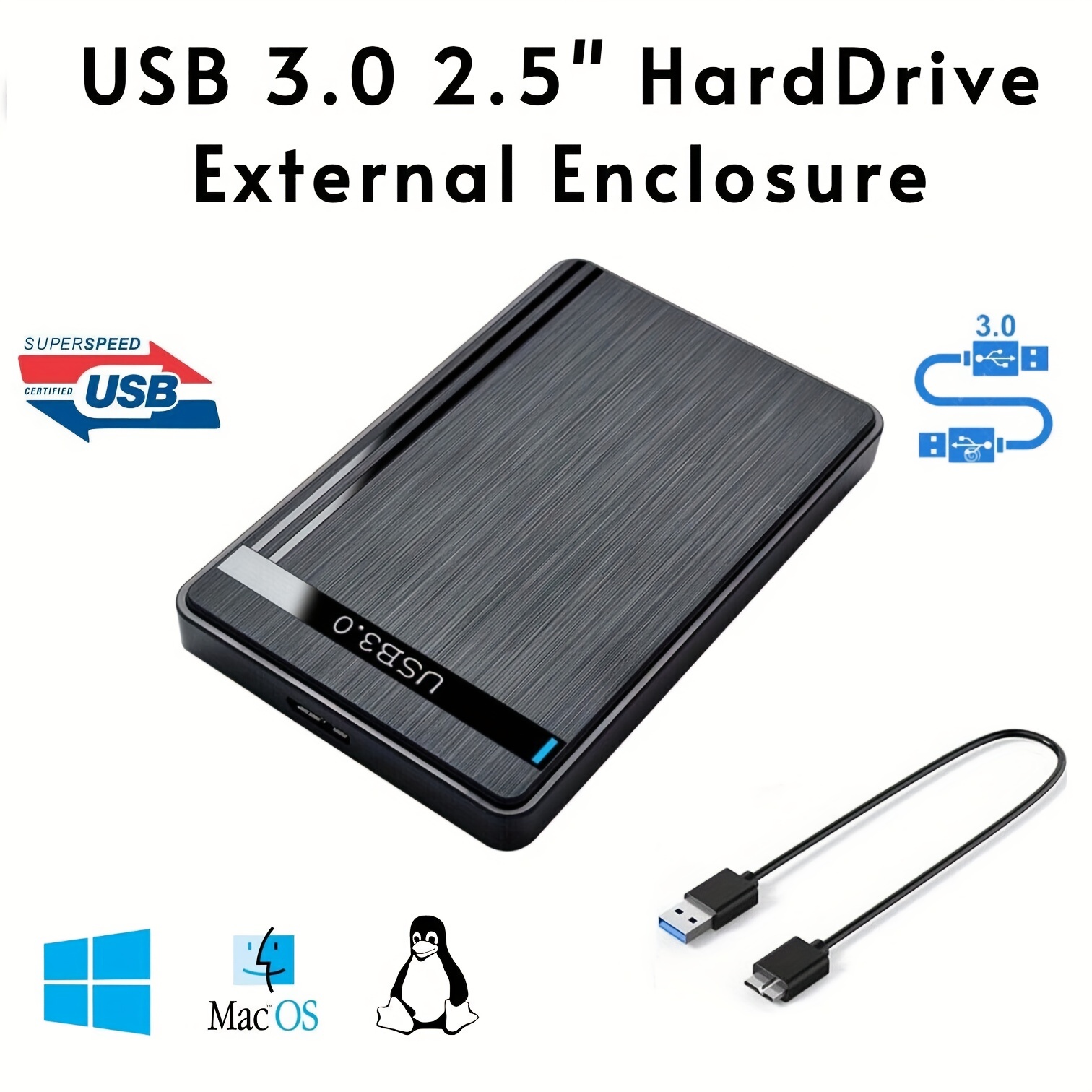 

Usb 3.0 Sata External Hard Drive Black Case 2.5 Inch Enclosure Caddy Hdd Ssd