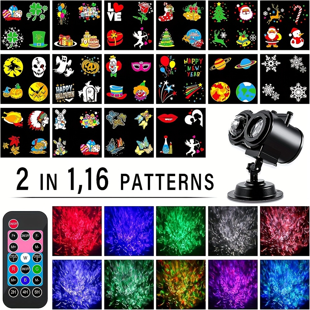 1 pack halloween christmas projector lights outdoor 16 different slides 2 in 1 led christmas snowflake projectors with remote control timer moving patterns ocean wave waterproof for xmas halloween holiday party details 0