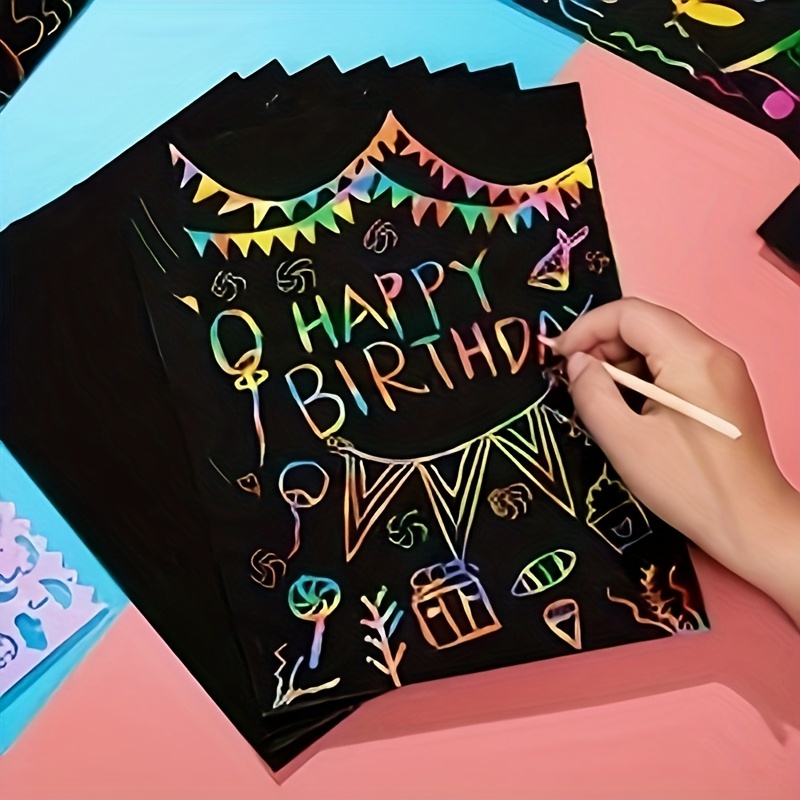 Mocoosy Paquete de 3 cuadernos de papel de arte para rascar, juego de papel  mágico arcoíris para niños, manualidades, bloc de notas negras para