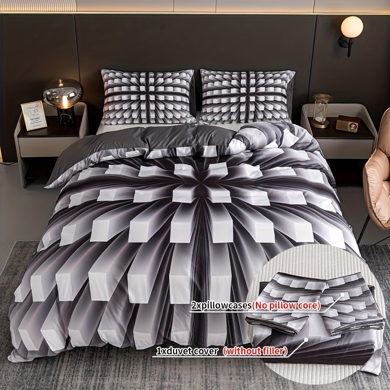 Juegos de ropa de cama Juego de cama con funda nórdica geométrica de tamaño  completo, colcha con plazas, 3 uds., color negro y dorado, 200x200