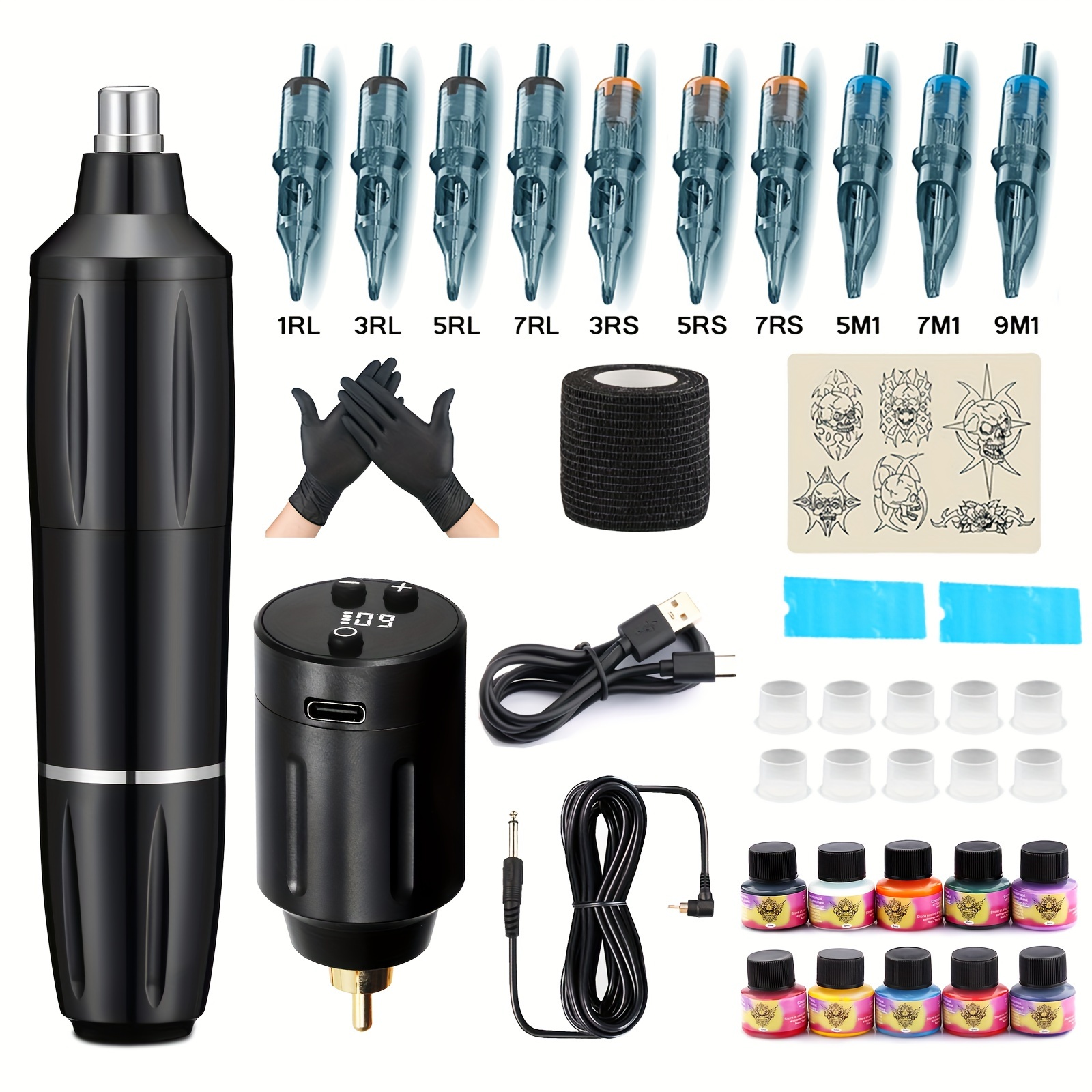 Professional Kit 2 Machine Gun LCD Power Supply With Ten Colors Of Pigments  Complete Tattoo Kits Starters Tattoo Artist