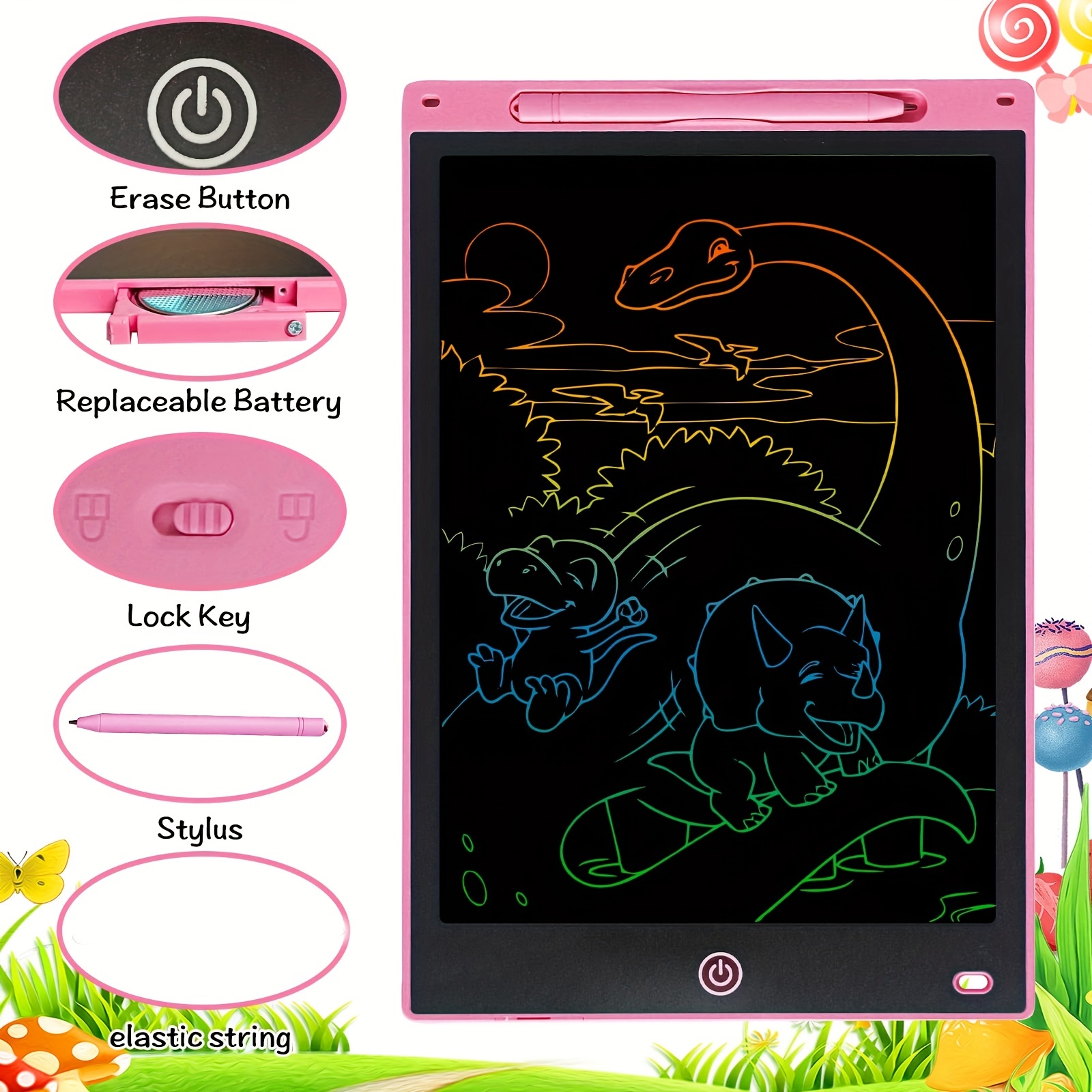 12 inch electronic drawing board writing tablet for kids colorful screen doodle board erasable and reusable digital drawing tablet learning educational toys for girls boys