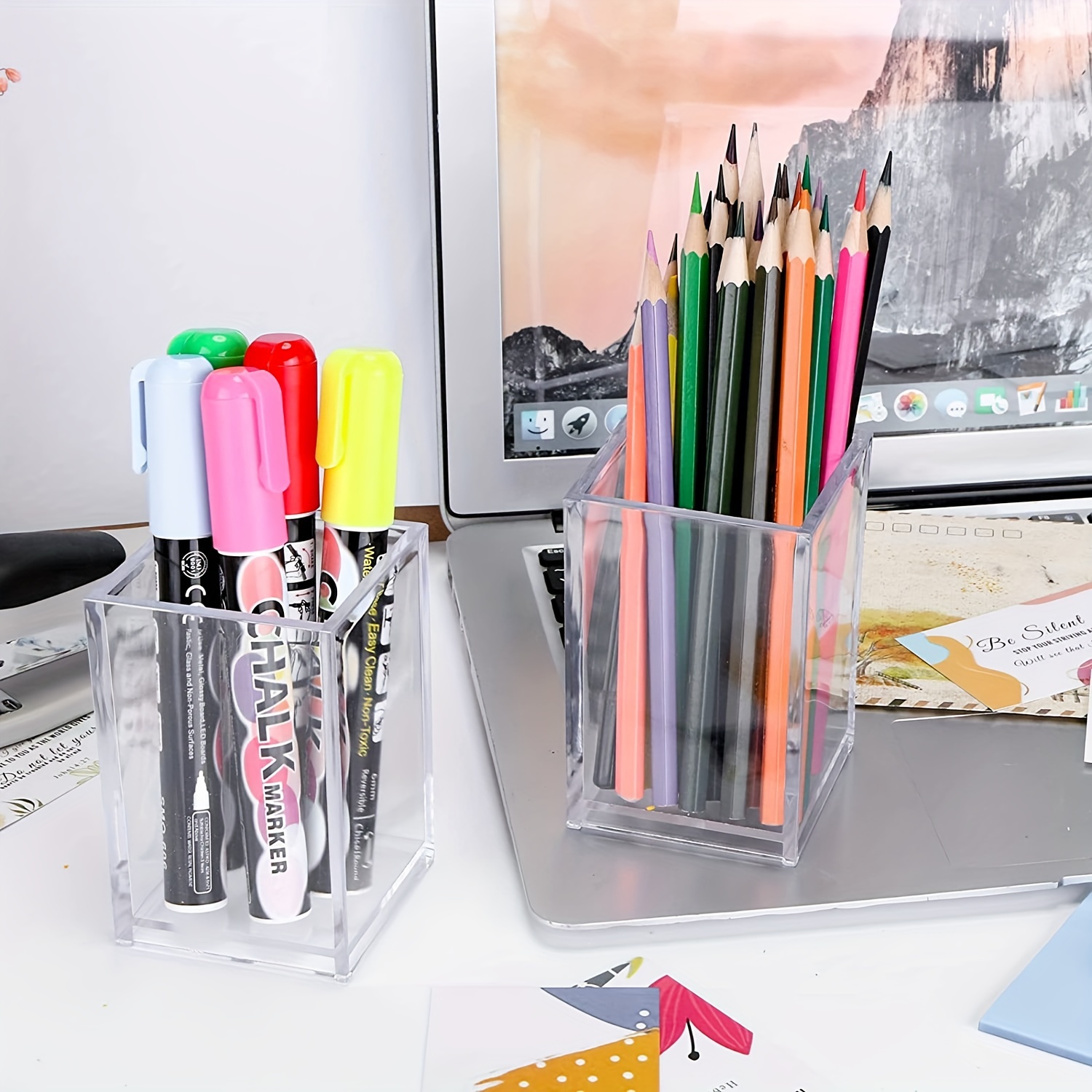 Acrylic Transparent Marker Holder Stationery Storage Box Pen