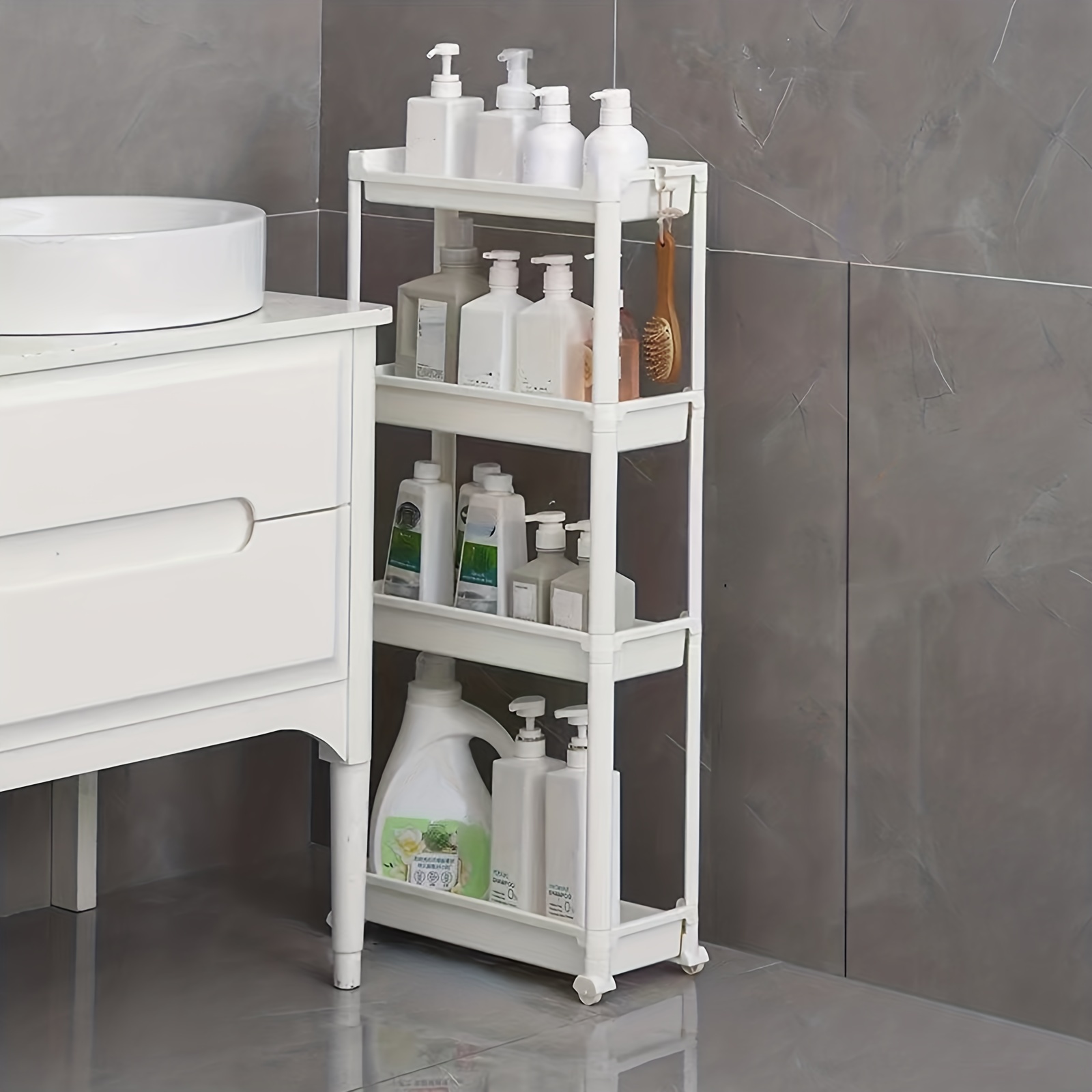 1pc Bathroom Floor-standing Edge Cabinet With Multi-layer Storage Rack, Toilet  Gap Storage Cabinet