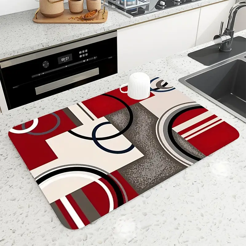 Rubber Dish Drying Mat, Kitchen Countertop Red Drain Pad, Non Slip  Absorbent Floor Mat, Modern Geometric Drain Pad, Absorbent Kitchen Drain Pad,  Machine Washable, Entrance Door, Kitchen, Living Room, Laundry, Bathroom Pad  