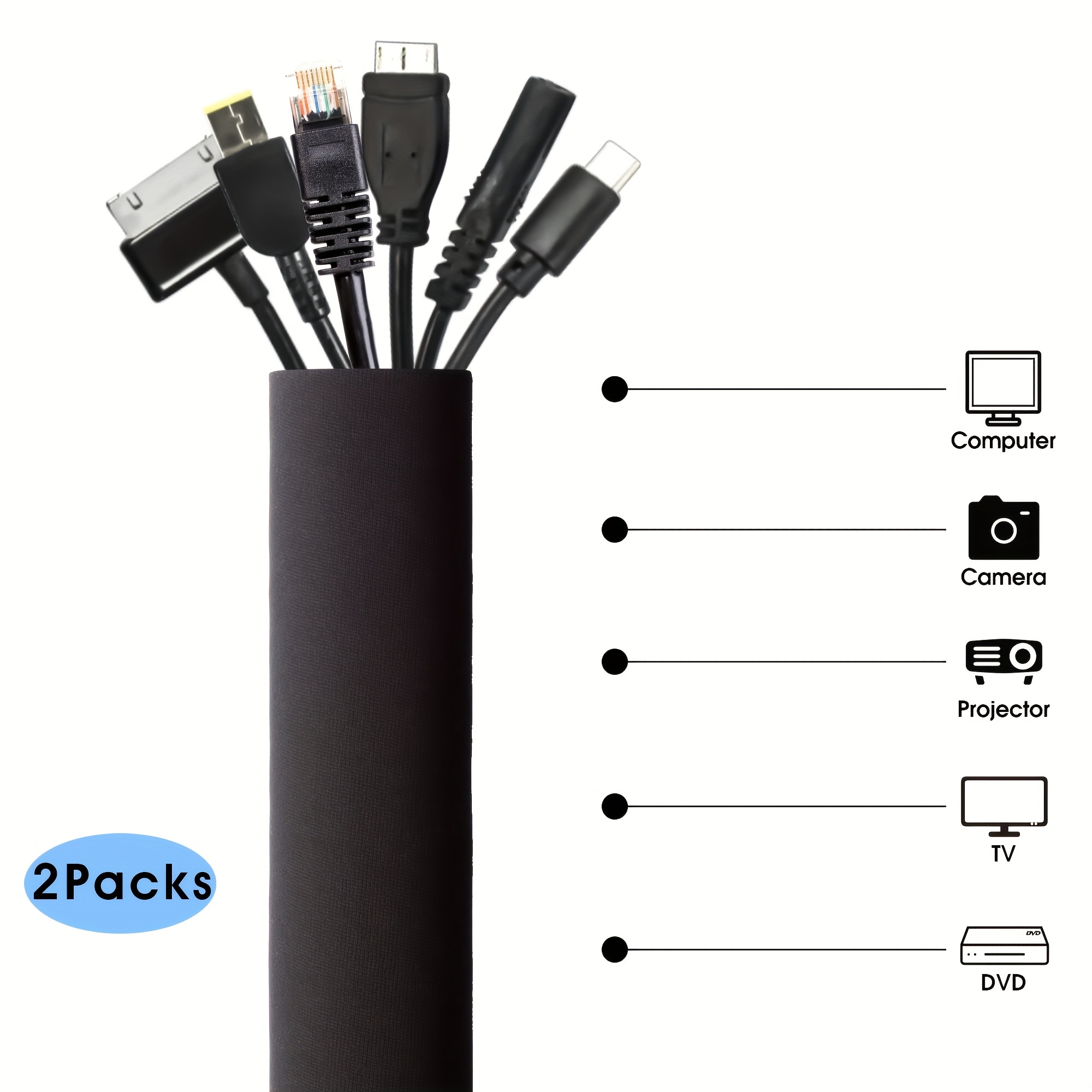 Cable Management Sleeves, Cord Organizer Sleeve With Zipper, Cable Hider  Sleeves For TV Computer Office Home Entertainment