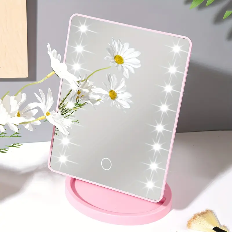 1st led verlichte make-up spiegel met touch dimmer voor schakelaar, 16 leds, draaibaar, werkt op batterij/usb - draagbaar, wit ontwerp voor slaapkamer & badkamer gebruik details 5