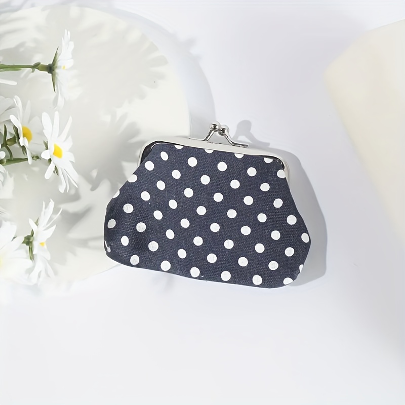 Polka Dot Pattern Coin Purse, Women's Trendy Kiss Lock Canvas