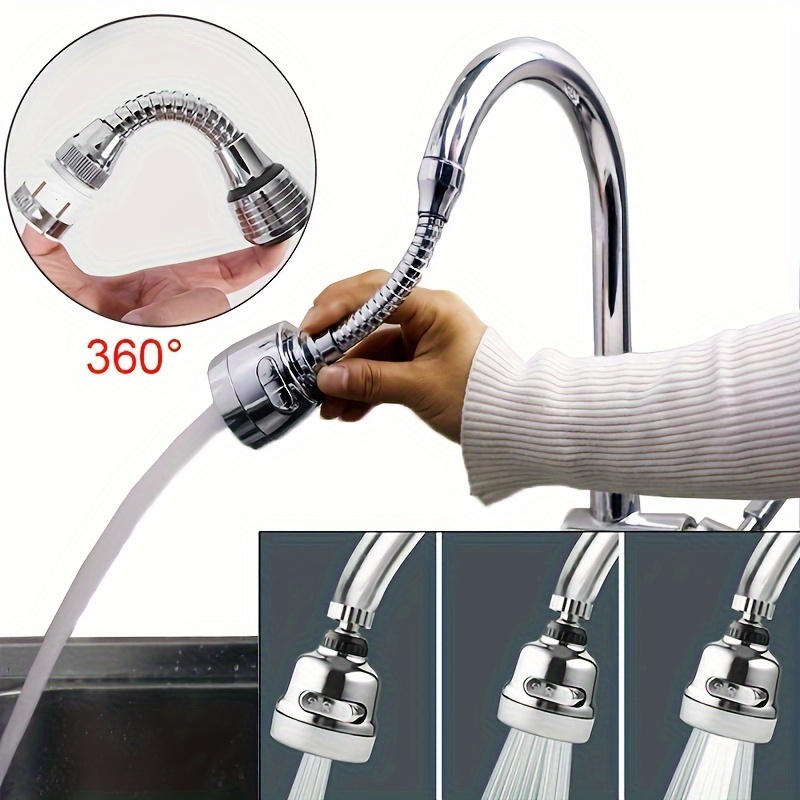 

1pc Water Saving Rotating Sink Faucet With Bubbler Tap And Aerator Filter - Adjustable Spray Nozzle Faucet Extender
