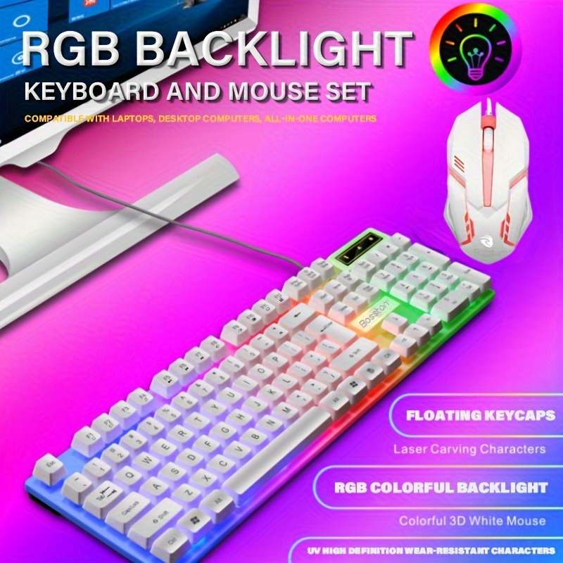 Gaming Keyboard and Mouse Combo Set Rainbow Glow Backlit USB Keyboard RGB  LED Keyboard 104 Keys For PC Gamer For Notebook Laptop Desktop PC Office