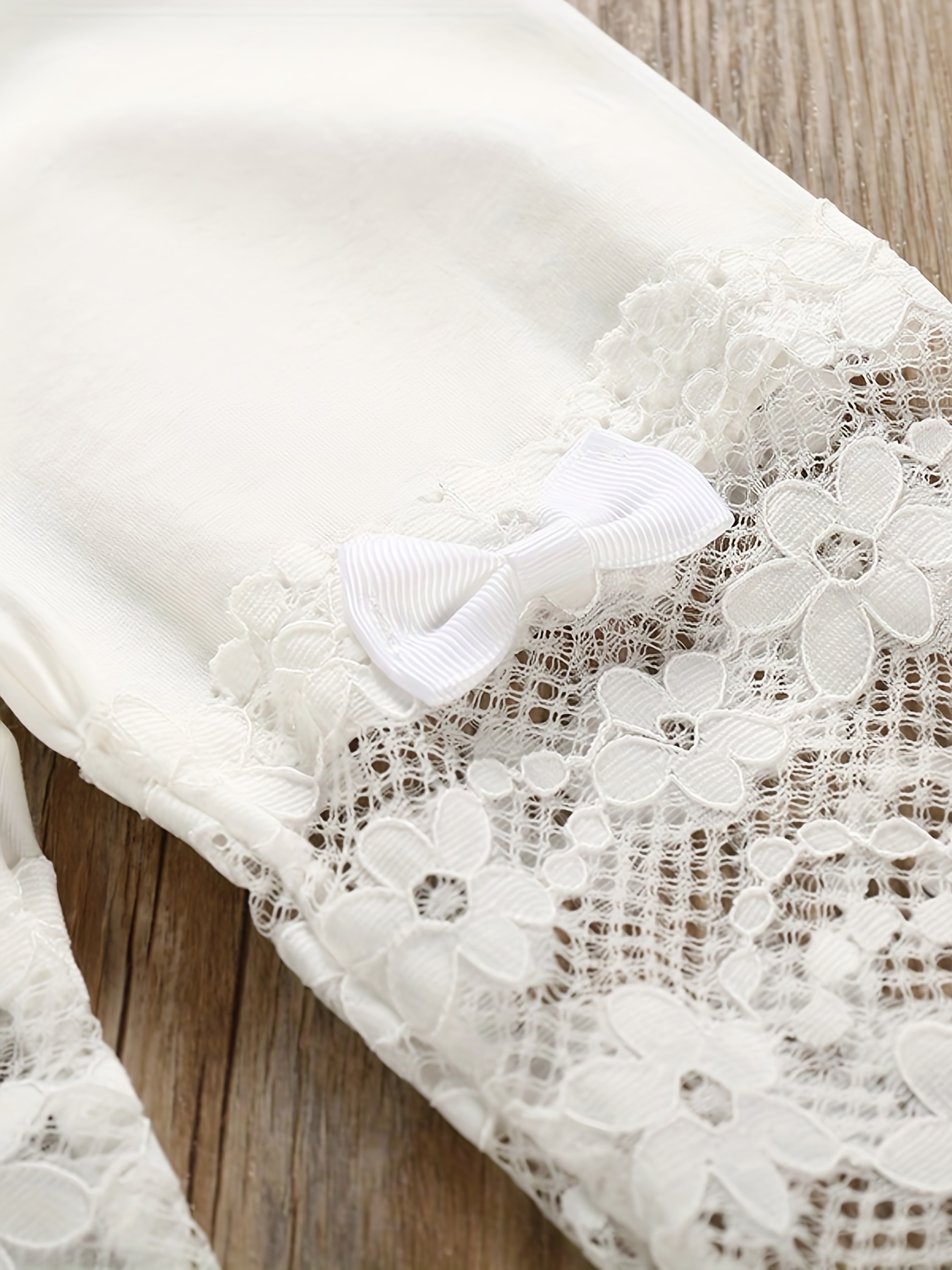 Girls Soft Cotton Leggings with Bow Flowers Lace Patchwork
